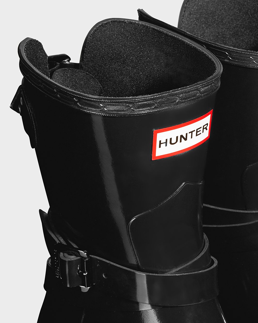 Botas de Lluvia Cortas Hunter Mujer - Refined Adjustable Gloss - Negros - IRJXKBS-85